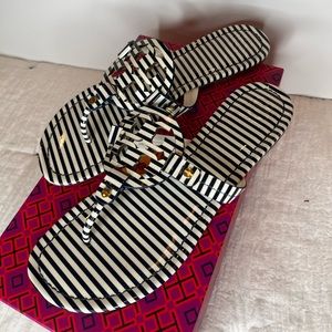 Tory Burch Miller Sandal Navy Striped size 10